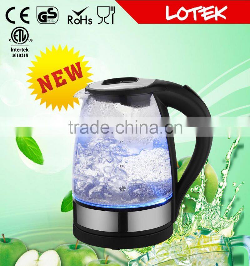striking blue led light ring pyrex glass electric kettle 1.7L