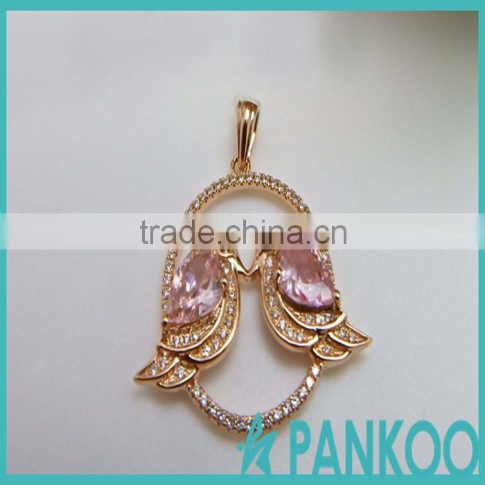 wholesale double bird 925 sterling silver inlaid rose quartz pendant