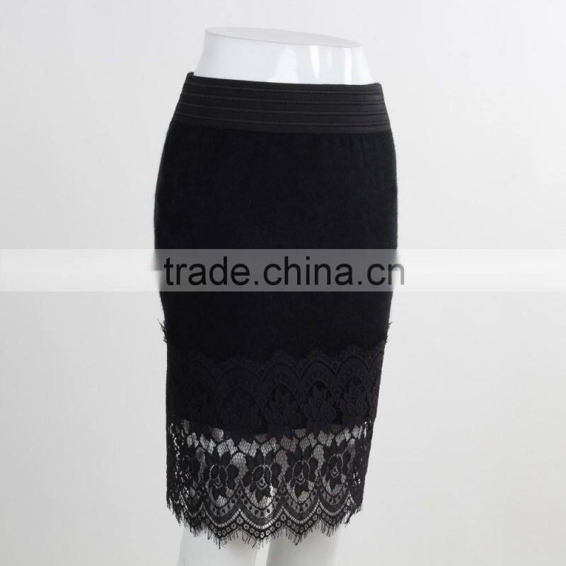 F5S43022 New Arrival Women Elastic Waistband Eyelash Lace Hem Skirts