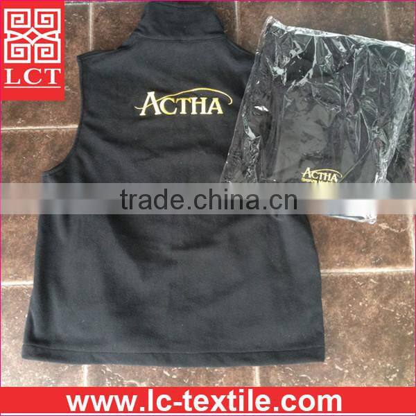 wholesale top quality gold stitching embroidery with your logo anti-pilling full zipper polar fleece vest for men(LCTU0048)
