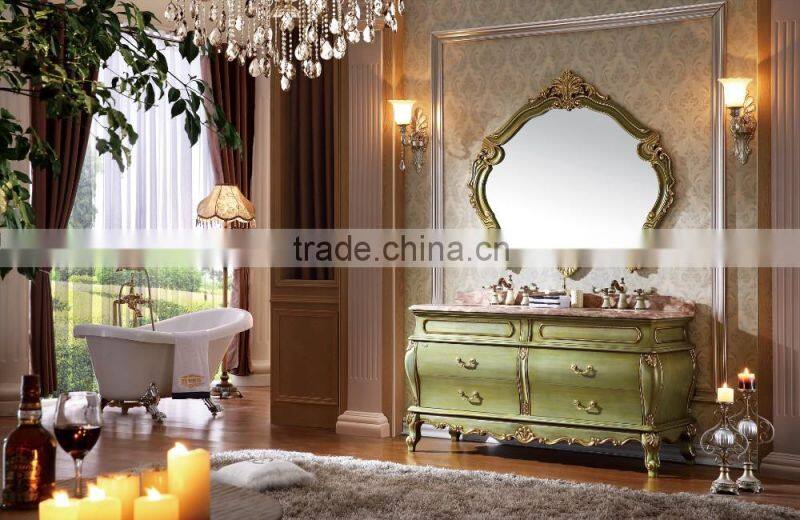 Spain style bathroom vanity furniture hand paining green solid wood WTS808