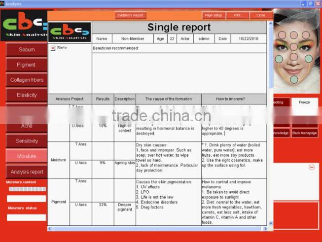 Professional clinic use face skin analysis equipment With FCC/CE Approval