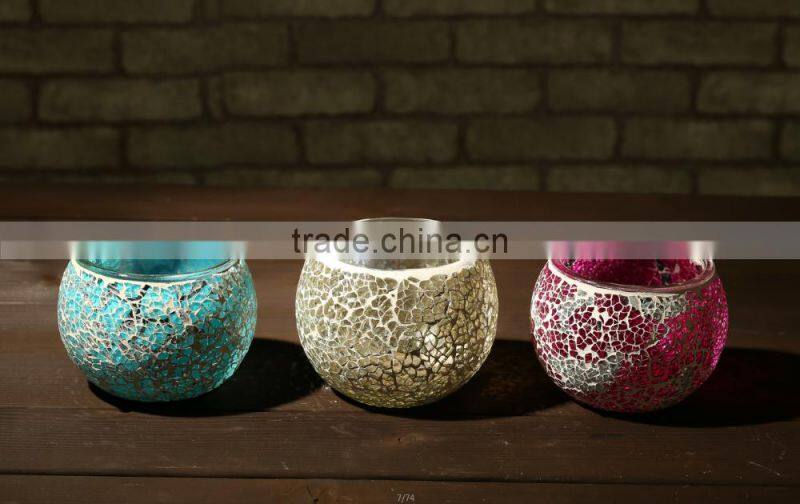 Glass Candleholder colored glass jar with mosaic paster
