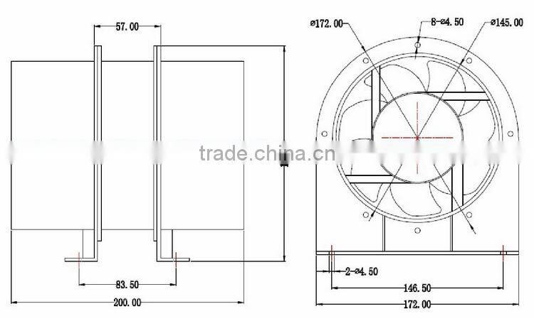 HA1751B2HL 2500RPM 323m3/h Protection class IP44 axial flow pipe duct fan