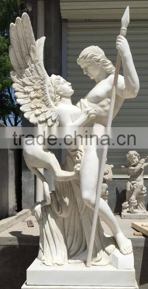 Hand Carved White Marble Man and Woman Statue