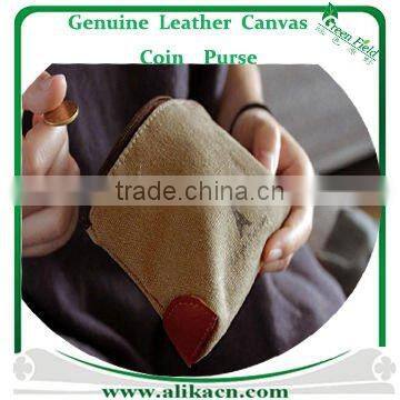 Genuine Leather Canvas Coin Purse