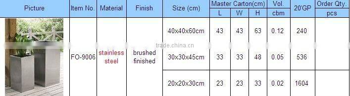 FO-9006 Outdoor Square Stainless Steel Flower Container