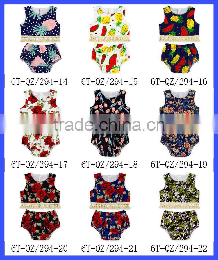 Wholesale 2 Pieces Girls Beaches Clothes Set Floral Tassel Fashion Infant Outfits Baby