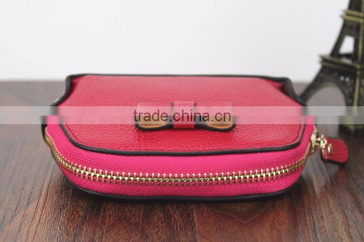 First Genuine leather Bow leather purse makeup Cosmetic Bag shell