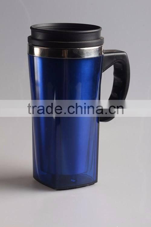 Straight body double wall stainless steel cup with handle