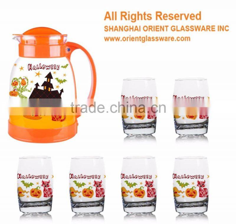 1500ml halloween christmas fruit color printing glass jug set drinking glass jug set decanter and carafer