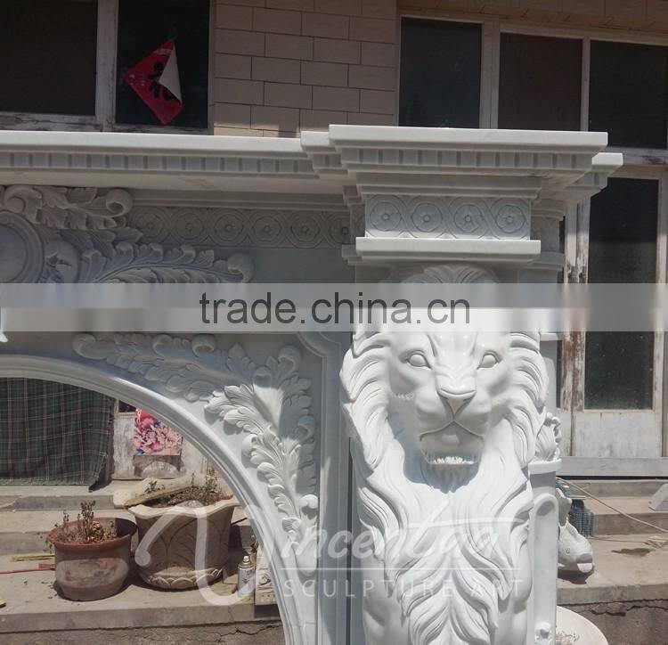 luxury home decoration marble stone lion head fireplace mantel