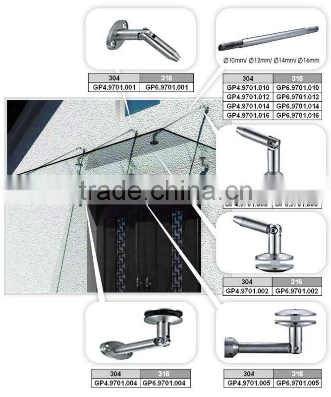 Modern Design Outdoor Tempered Glass Canopy / Rain Shelter Fittings/door window awnings