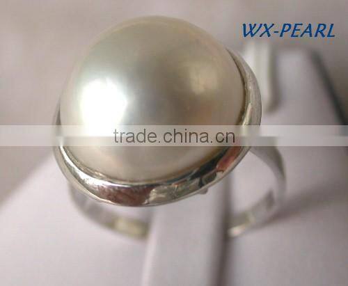 Fashion jewellery Silver plated Rhinestone pearls rings Tahitian Pearl Ring