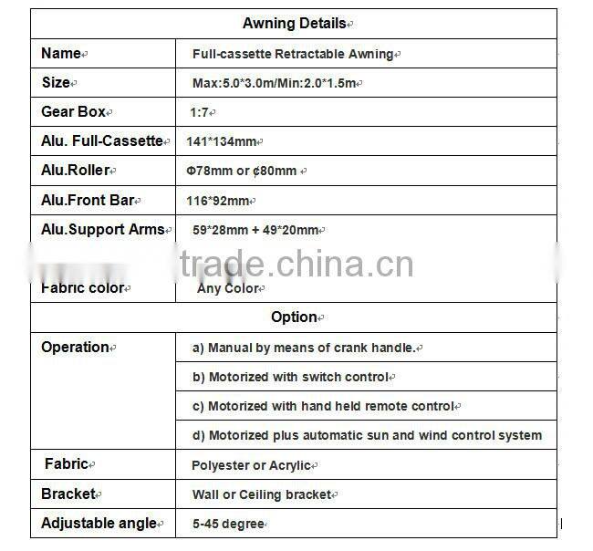 2015 Retractable Patio Awning, Manual Awning, Any Color Outdoor Deck Shade CZCF-5030 M73