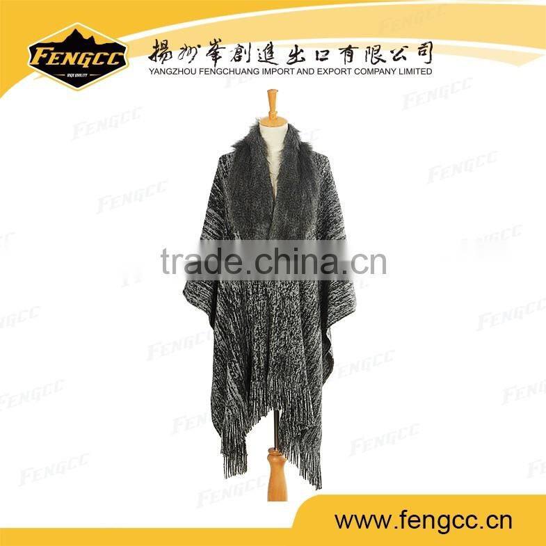 Sweden design winter snow fur collar ponchos and shawls for women