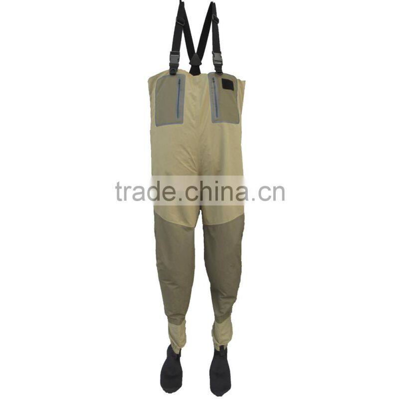 5 layers fishing wader suits pants waterproof breathable nylon pants with water repllent pocket