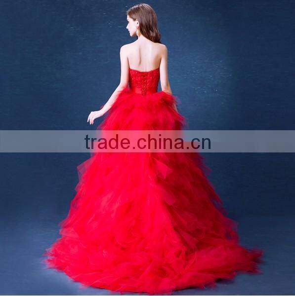 sexy short front long back lace red wedding dress china