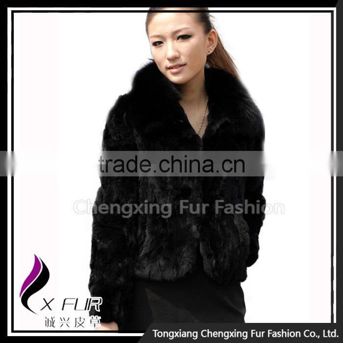 CX-G-A-70 Rex Rabbit Fur With Fox Fur Collar Women Coat Wear