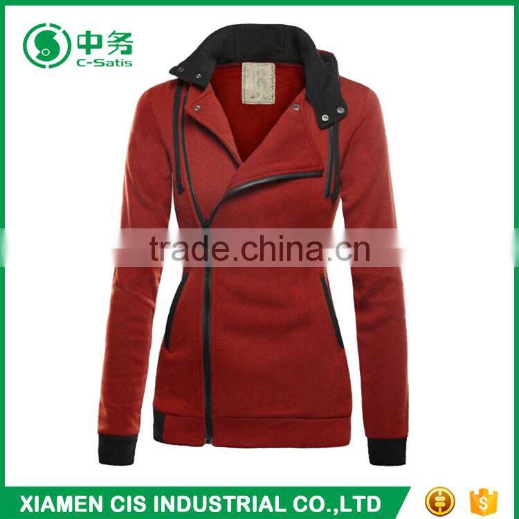2017 Latest Fashion European Style Multi Color Women Winter Oblique Zipper Hoodie
