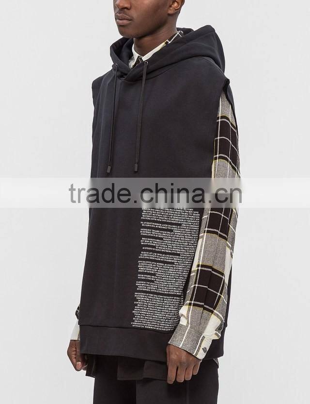 2017 custom new design mens plain lightweight sleeveless hoodie