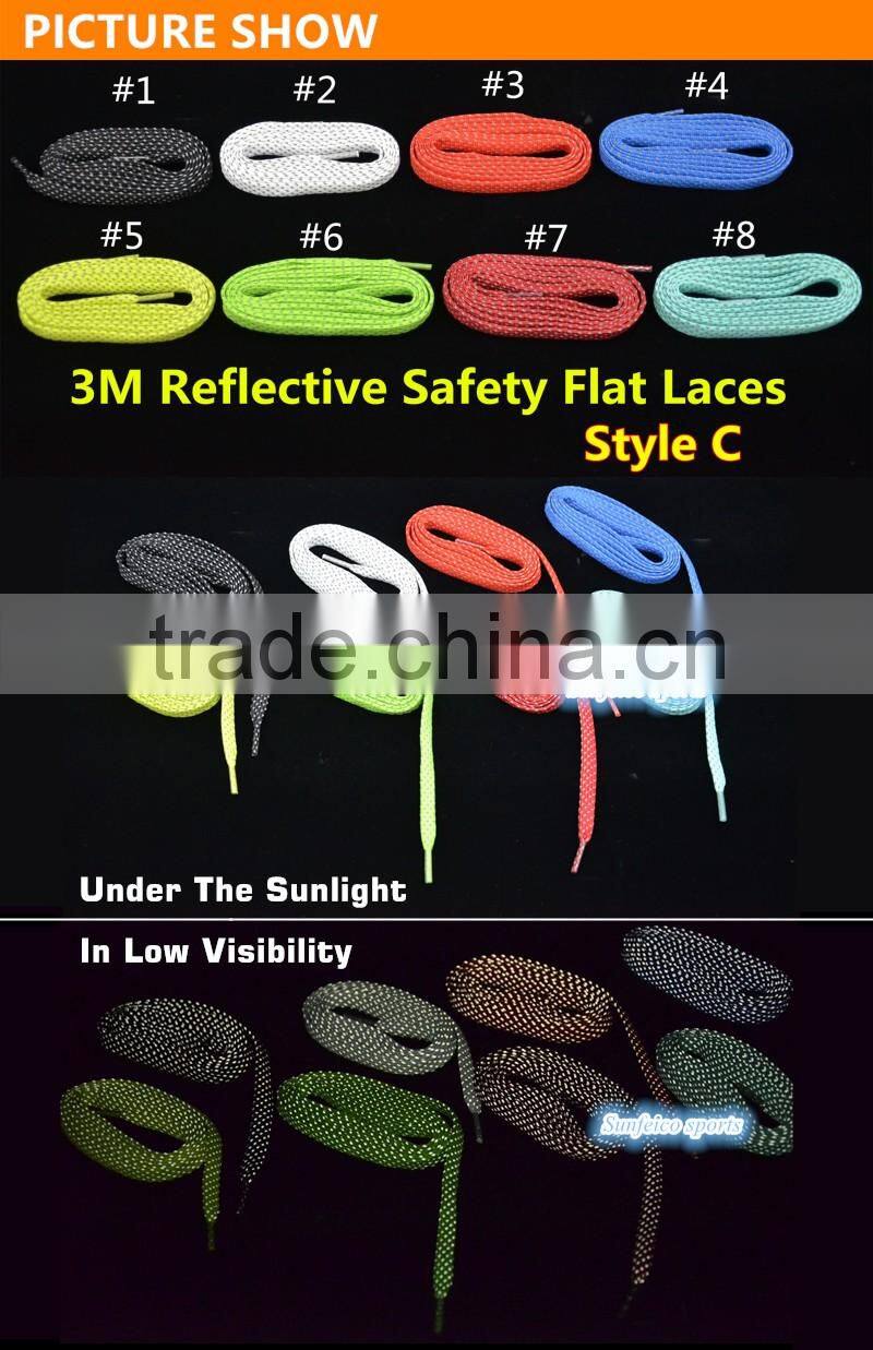 3M Black Fully Laced Reflective Flat Laces - 8 Colors and 3 Lengths Available Reflective Laces - 3M Reflective Style Shoelaces