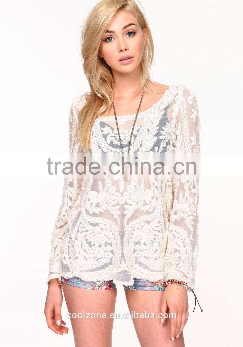 Latest summer lace blouse fashion blouses for middle aged women