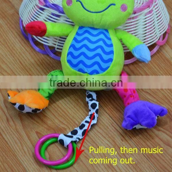 Cute frog pulling musical Plush toys baby educational stuffed & plush toy baby bed hanging toys