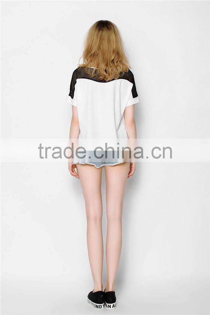 latest high fashion summer free pattern printed ladies black foreign t shirts, ladies cotton t shirts, overseas t shirts