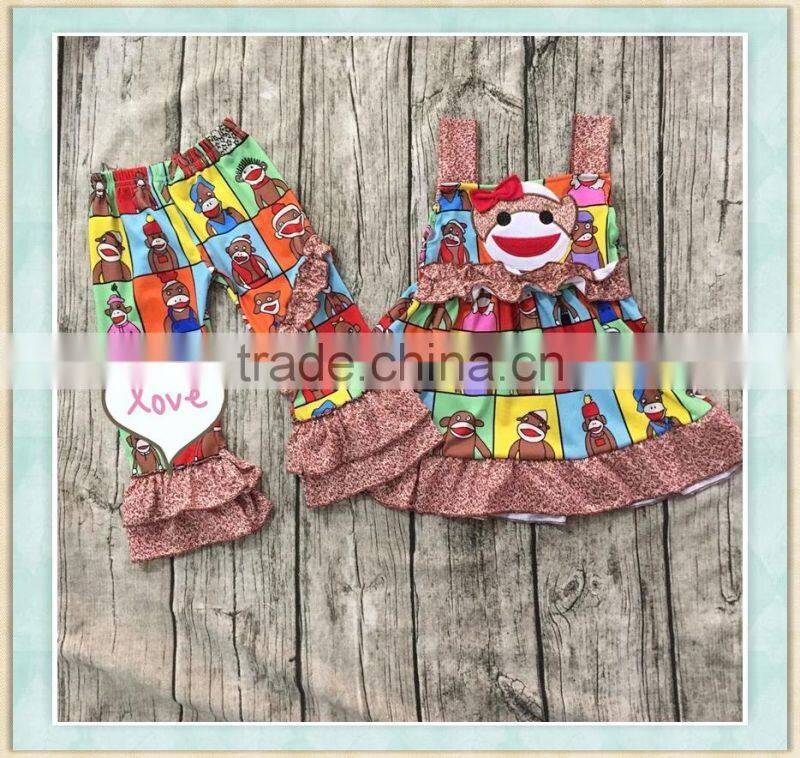 Ibear store new production kid clothes shoulder vest and long pants toddler boutique clothing