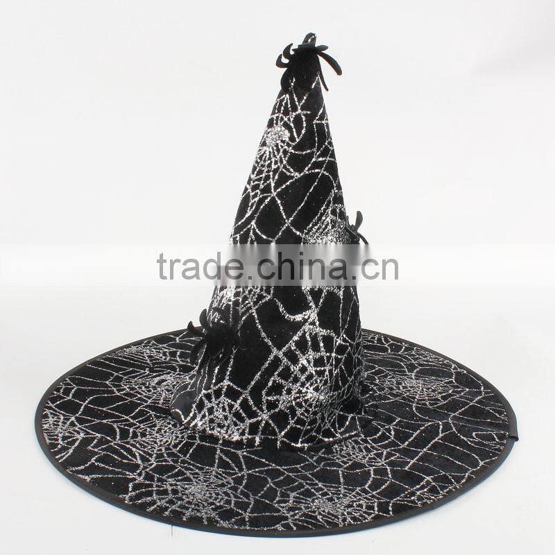 custom black spider printed cone halloween party witch hat wholesale