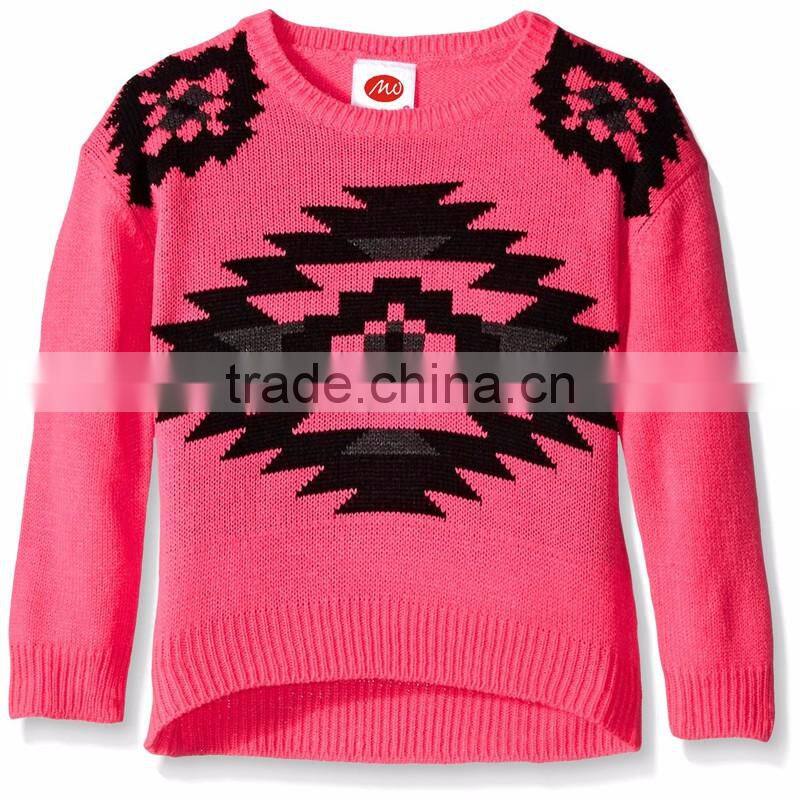 Children girls' front aztec print pattern thick long sleeve sweater
