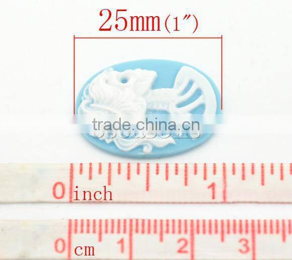 Skyblue Resin Halloween Skull Pattern Oval Cameo 25x18mm(1"x3/4"), sold per packet of 50