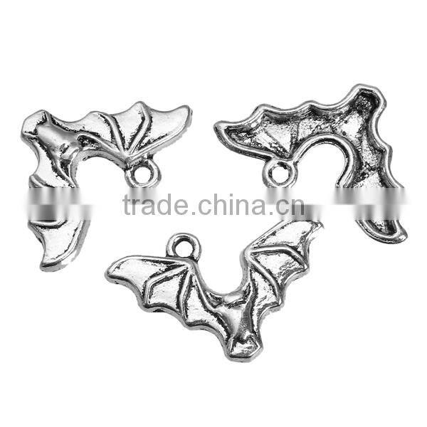 Zinc Based Alloy Halloween Charms Bat Animal Antique Silver Hollow 24mm x 15mm