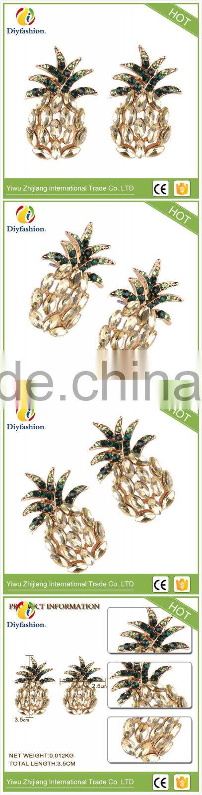 Cute Champagne Pineapple Shaped Luxury Women Wedding Charm Statement Earrings Cheap Wholesale Stud Earrings