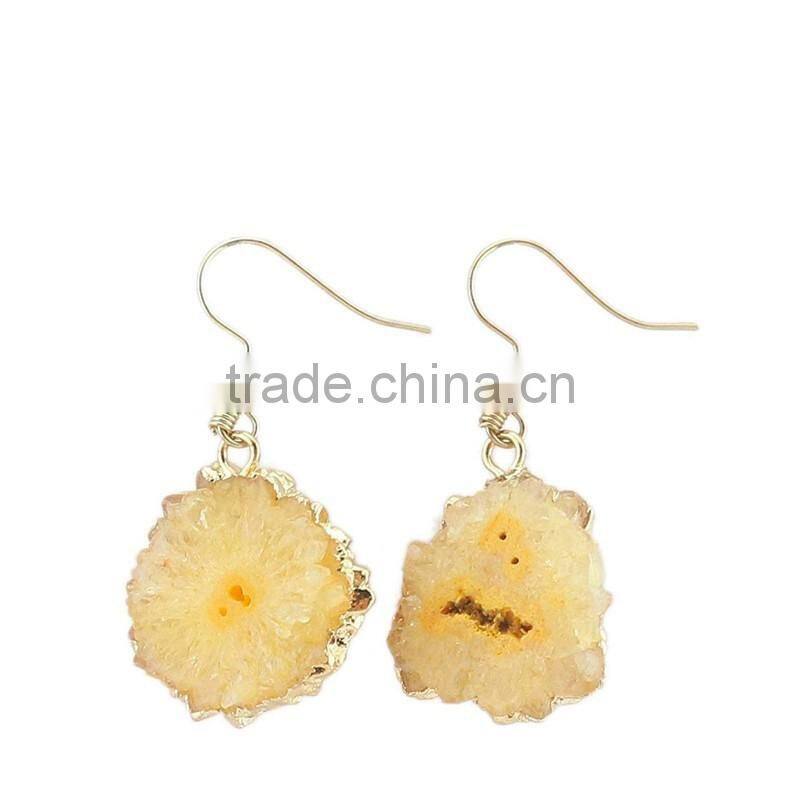 Gold Plated Raw Crystal Amethyst Cluster Natural Stone Drop Earrings