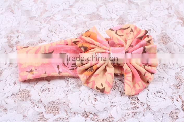 Cheap wholesale childrens boutique headbands various damask polka dots knit cotton hair bows low moq flower elastic headbands