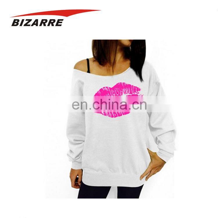 Ladies Long Sleeve Sublimation Printed Off Shoulder Hoodie