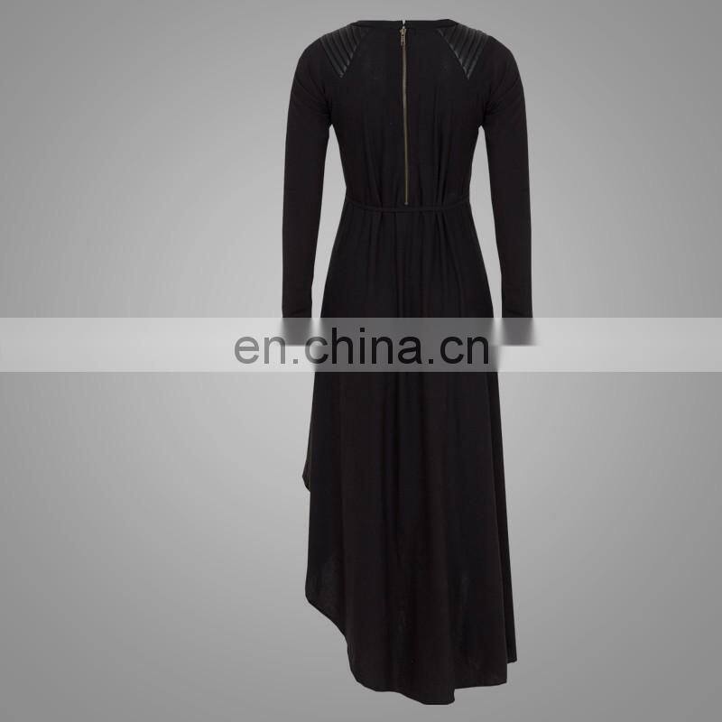 Modern Fashion Leather Top Selling Products In alibaba With Belt Black Elegant Muslim Abaya Islamic Long Sleeves Dubai Abaya