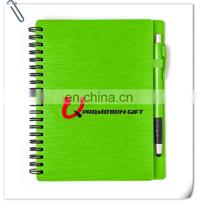 mercury spiral round 70sheets lined notebook set with stylus ball pen and solid metallic textured cover