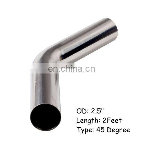2FT 2.5" OD 90 Degree T-304 Stainless Steel Exhaust Piping Tubing Tube Pipe