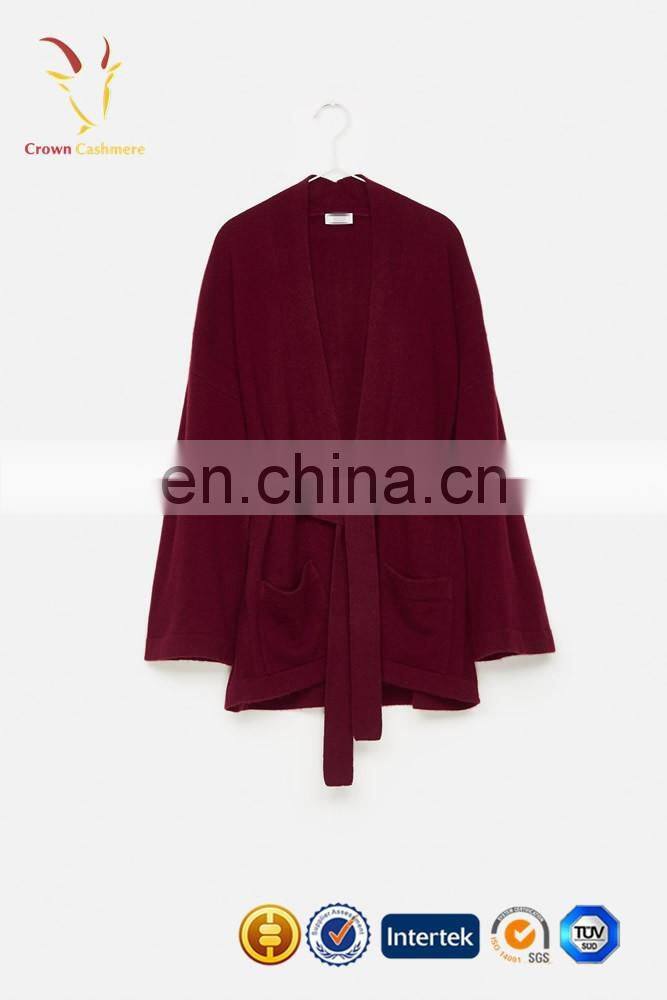 Plus size No Button Cashmere Cardigan Sweater with tie for women