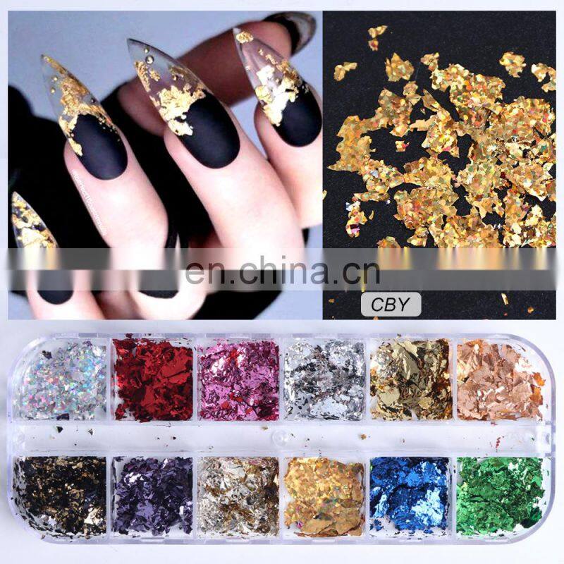 Hot Sell Nail Art Foils Sticker Metallic Gold Silver Color Nail Flakies 3D Nail Art Decorations