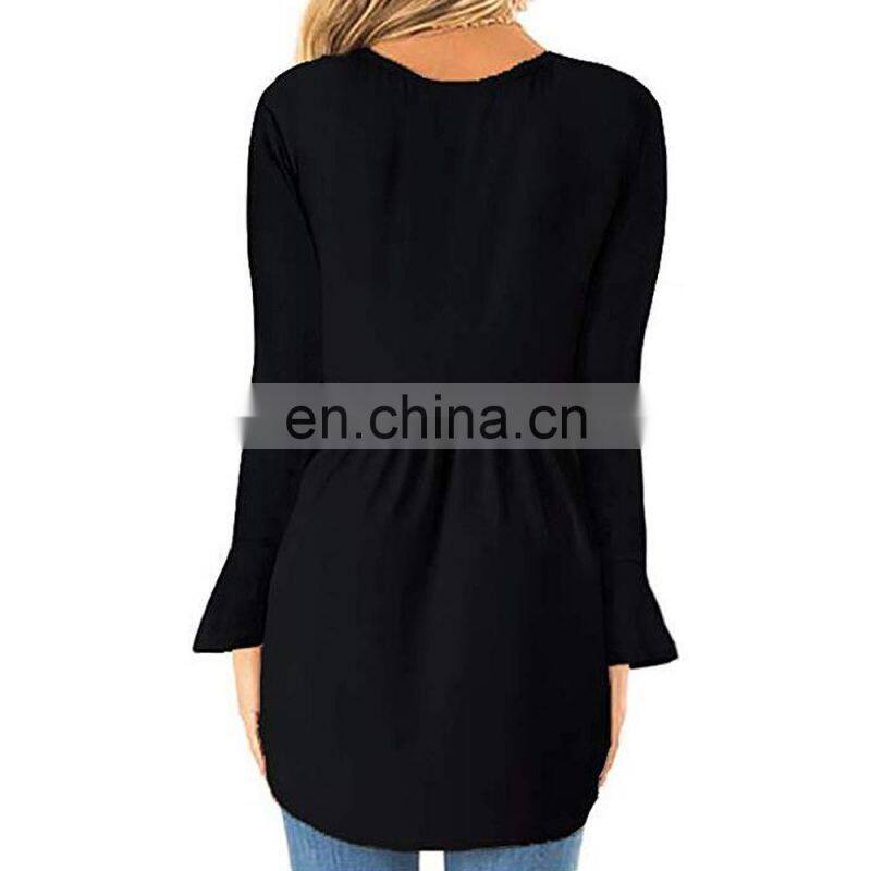 Wholesale custom women's tops Western style Spring and Autumn new fashion Solid color Round neck Long sleeve