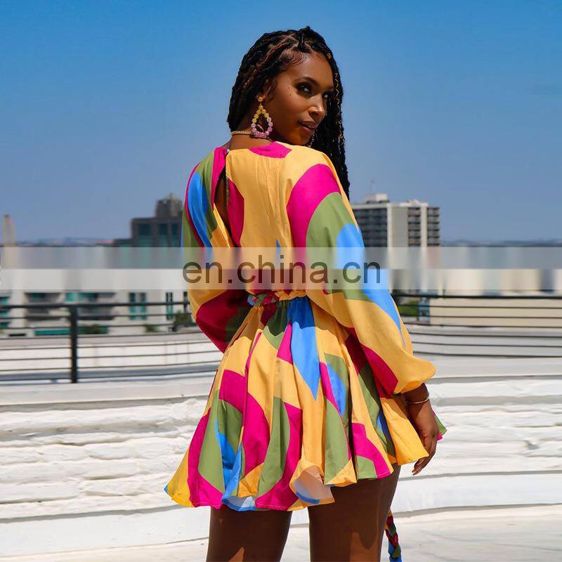 Manufacturer Customized Women's Summer Bohemian Long Skirt Printed V-neck Sexy Woven Oversized Skirt Plus Size Women's Clothing