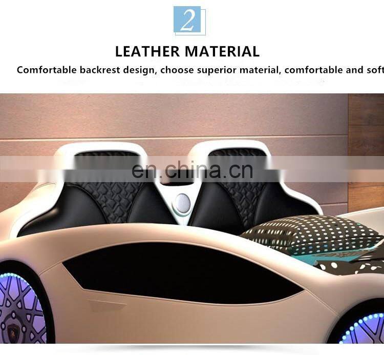 2021New leather bed princess LED light children bed Cute race car bed