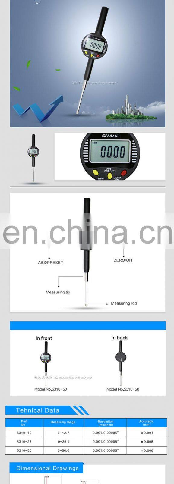 0.001 mm 0-50 mm High Accuracy Micron Digital Indicator Electronic indicator digital dial indicator