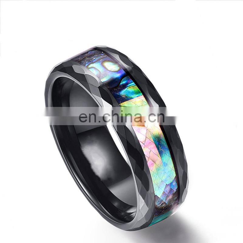 8mm Fashion Titanium steel Ring Engagement Ring Inlaid Color Shell Men's Ring Wedding Men Jewelry Gift