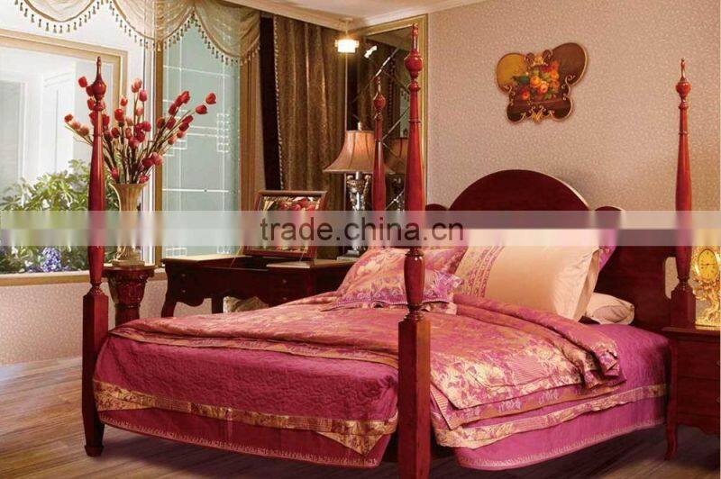 Romantic princess style girls double solid wood bed bedroom furniture