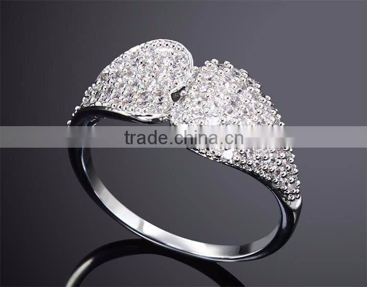 Double Heart Shape Lover Gift 18K Gold and Rhodium Plated Marriage Proposal Ring